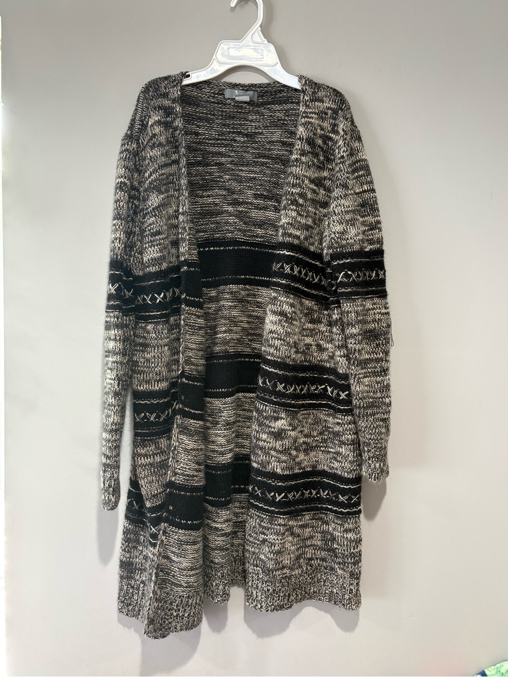 Natural Reflections XL Black White Marled Boho Duster Cardigan Sweater
